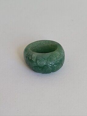 Vintage Boho Chunky Carved Jade Chinese Floral Luxury Statement Ring